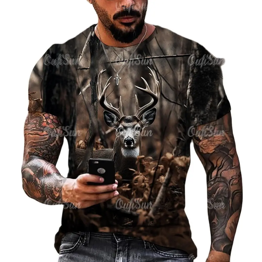 Jungle Animals T-Shirt For Men 3D Wolf Print Short Sleeve Tee Summer Outdoor Hunter T Shirt Oversized Top Tee Shirt Men Clothing