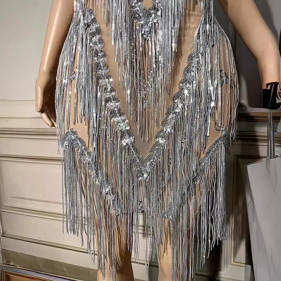 เพชรพู่ Elegant Lady ขนาดกลาง-ยาวเซ็กซี่โปร่งใสเพชรเต้นรําชุดกระโปรงชุดราตรีสตรีสําหรับกิจกรรม Vestito