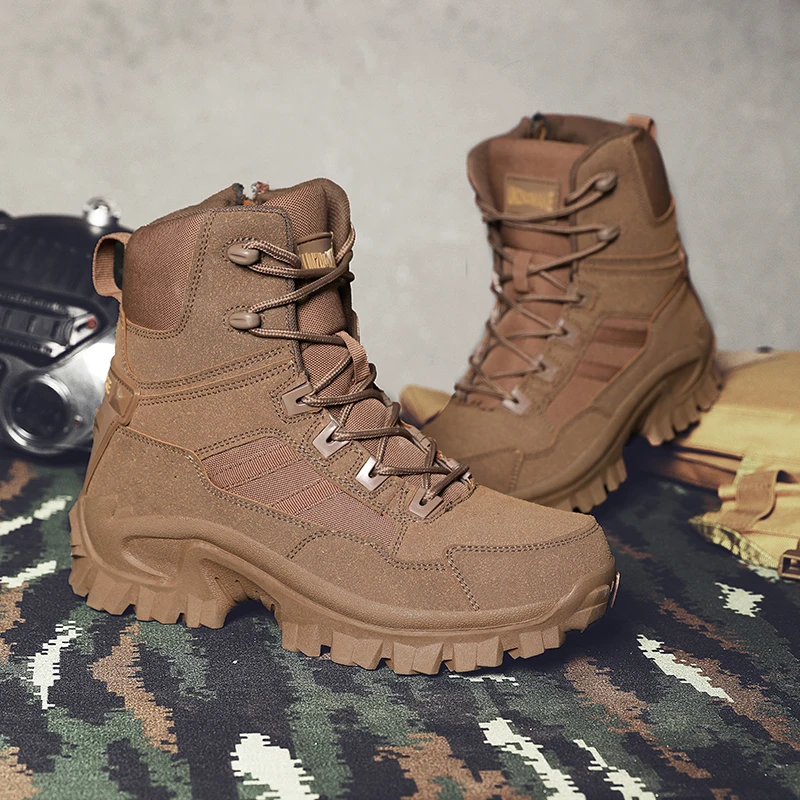 Men's Tactical Boots Suede Leather Waterproof Hiking Shoes Anti Slip Outdoor Mountain Climbing Shoes Breathable Huntining Boots