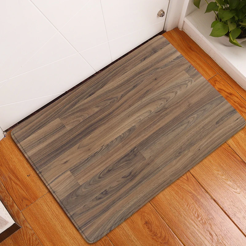 Retro Wood Plank Bathroom Mat Old Brown Striped Texture Geometric Non-Slip Rug Flannel Floor Decor Bath Kitchen Entrance Carpets