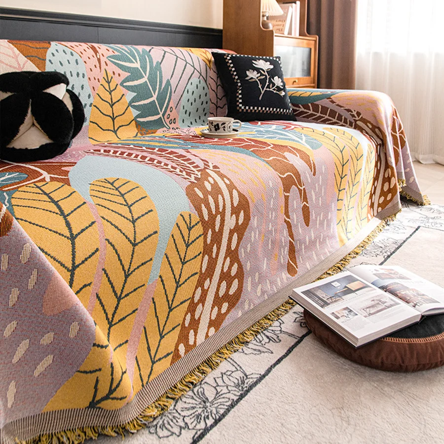 1pc Leaf Pattern Sofa Blanket, Vintage Interlaced Comfortable Sofa Blanket, Suitable for Pets  Anti-slip Protection Home Decor