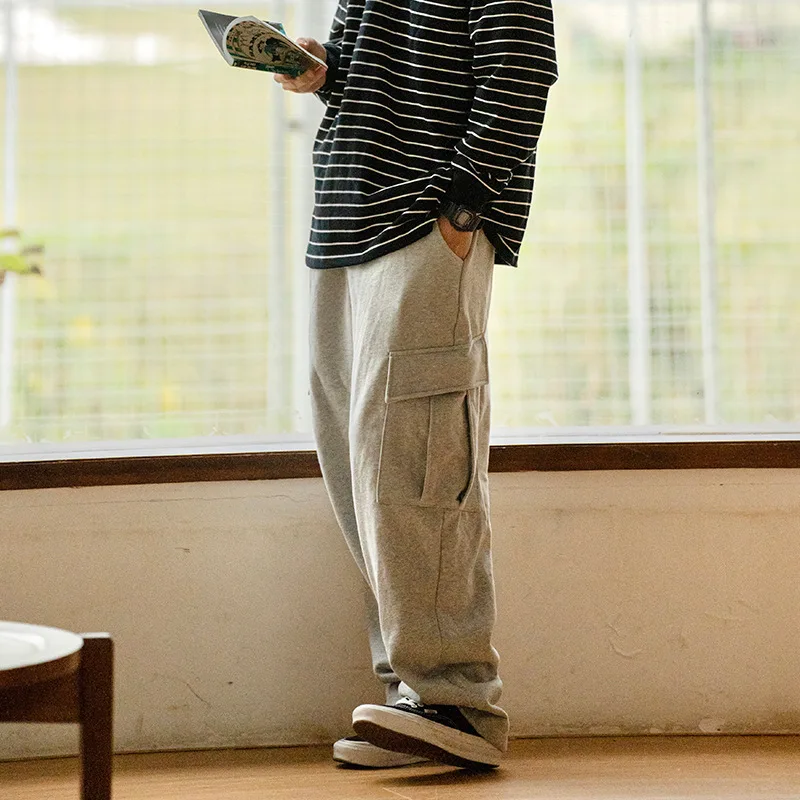 

Men's Fce Lined Dstring Workwear Pants yg Sle Casual Loose Fit Cotton Trousers with Slant ket een Color