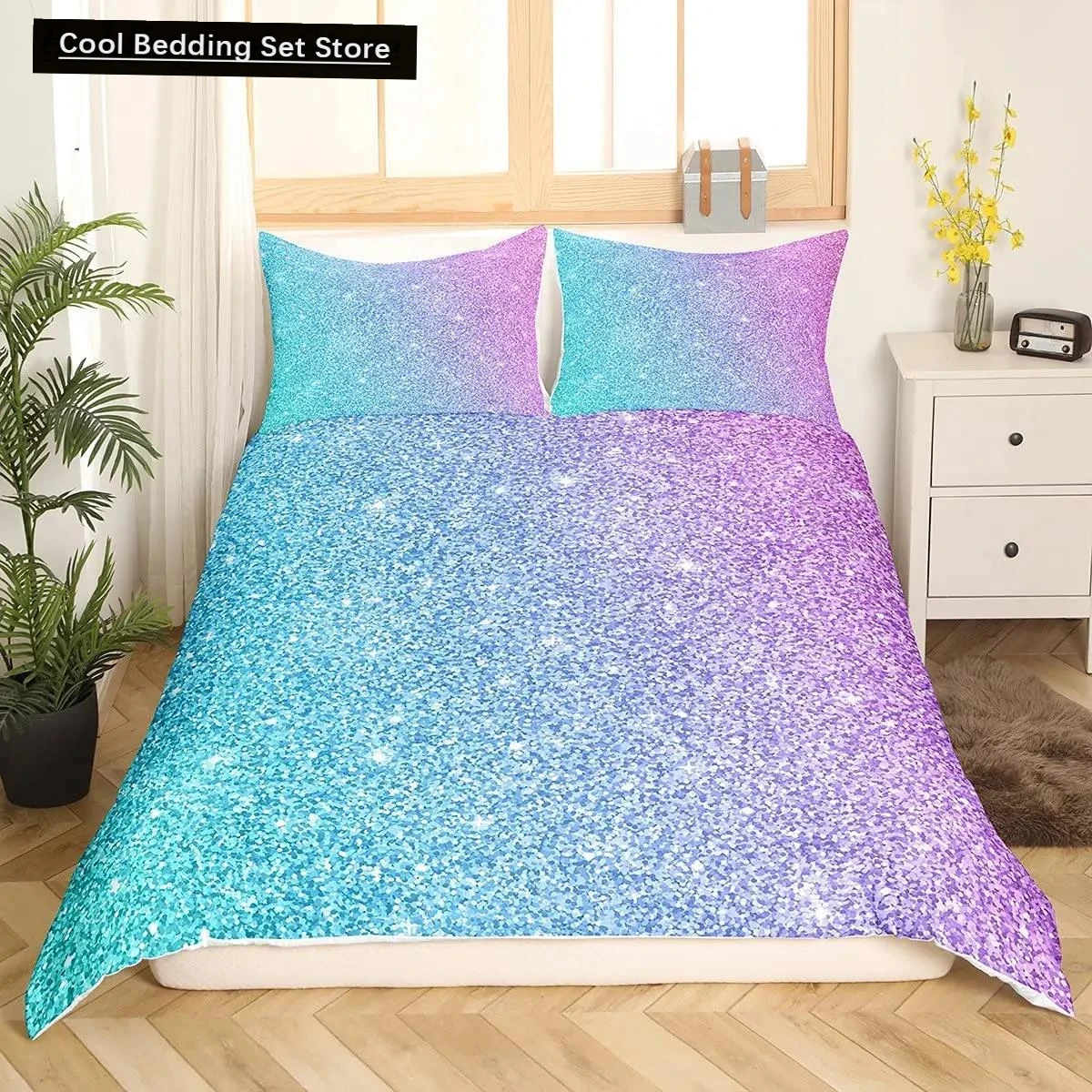 Colorful Glitter Duvet Cover Set Girly Pink Pastel Modern Girls Women Comforter Cover Double Queen King Polyester Qulit Cover