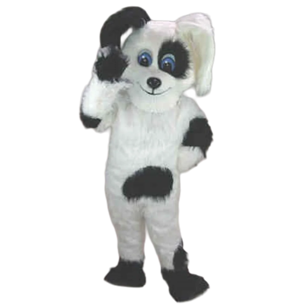 Freundliches schwarz-weißes Punkt-Hund-Maskottchen-Kostüm, Zeichentrickfigur, Plüsch-Maskottchen-Outfit, Anzug, Kostüm, Karneval, Urlaub 724