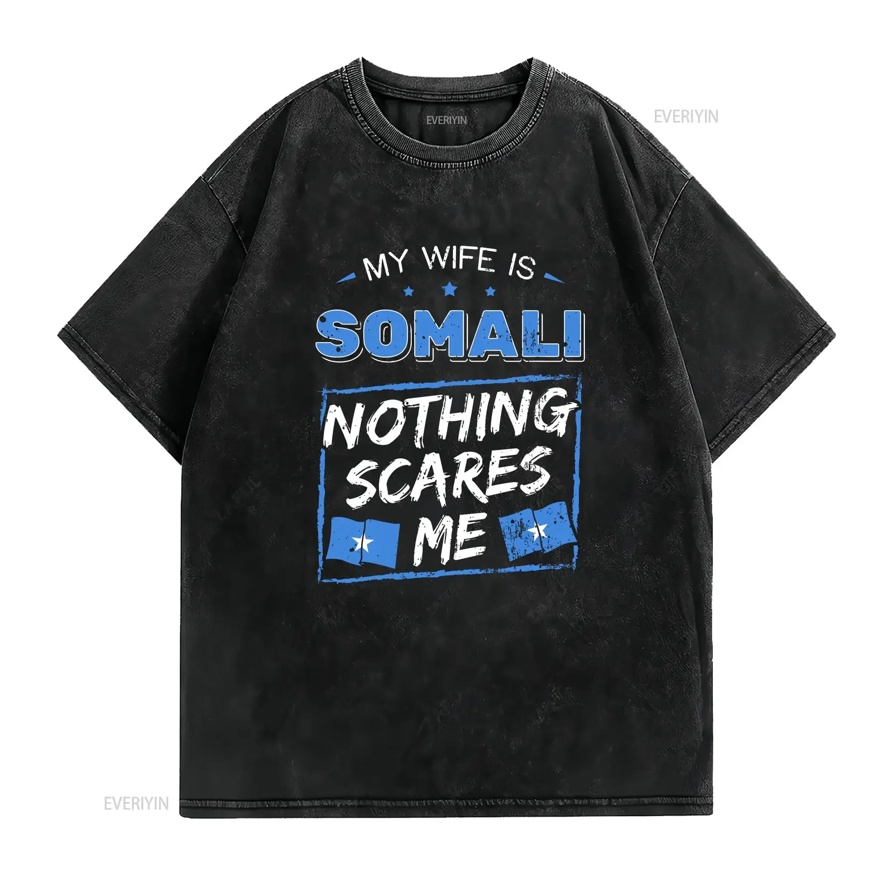 زوجتي صومالية لا شيء يخيفني تي شيرت علم الصومال تصميم الذكرى للزوج مضحك الزواج خمر غسلها للجنسين