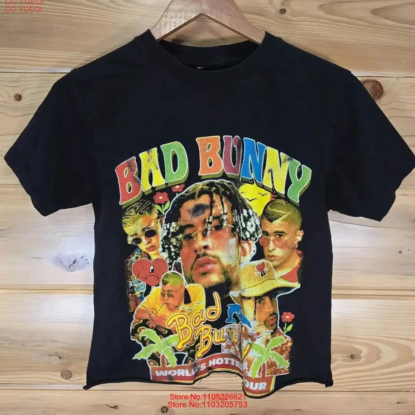 Camiseta de la gira más popular del mundo Bad Bunny para adultos, pequeña cosecha personalizada, ropa de calle lavada vintage de doble cara, elegante hombre vintage