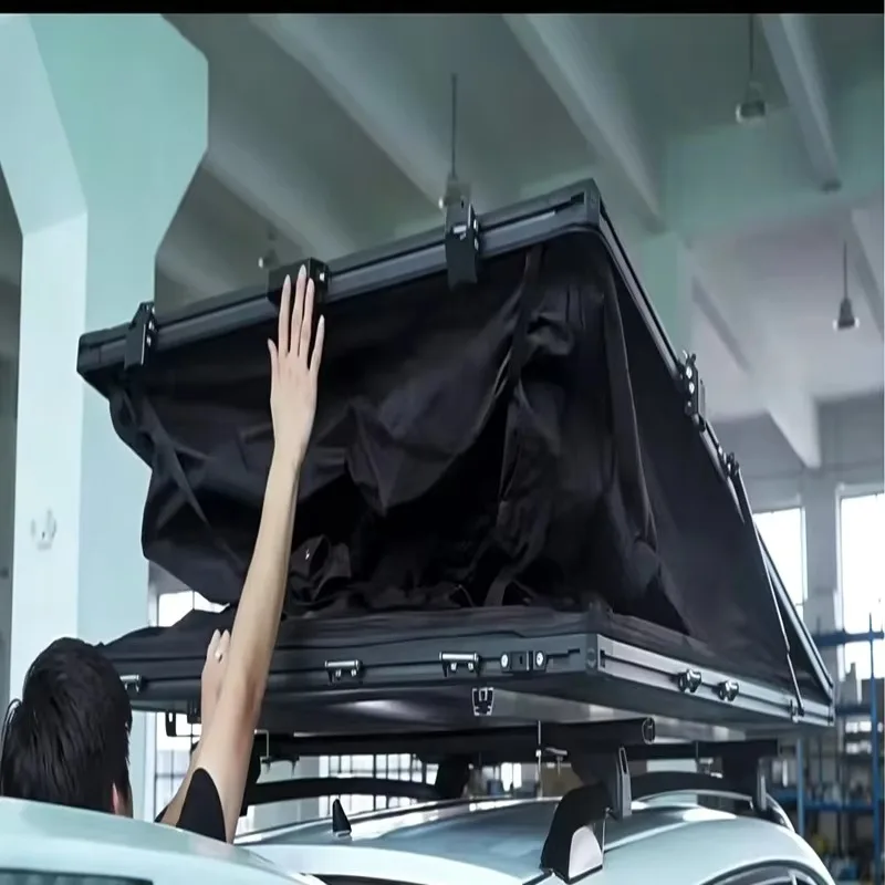 Ultra-Thin 8cm Triangle Aluminum Alloy Hard Shell Roof Top Tent 280G Plaid Cotton-Poly Fabric 3000mm Waterproof RTT Quick