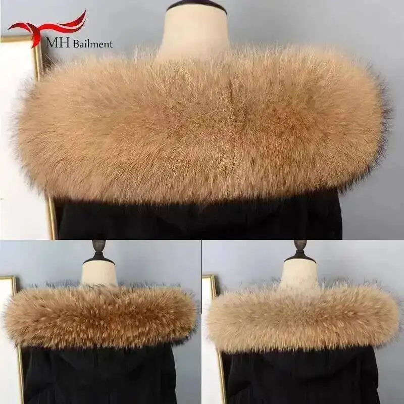 Real Raccoon Fur Collar Womens Winter New Natural Fur Scarf Men Jackets Luxury Warm Scarves High Quality Detachable Fur Shawl