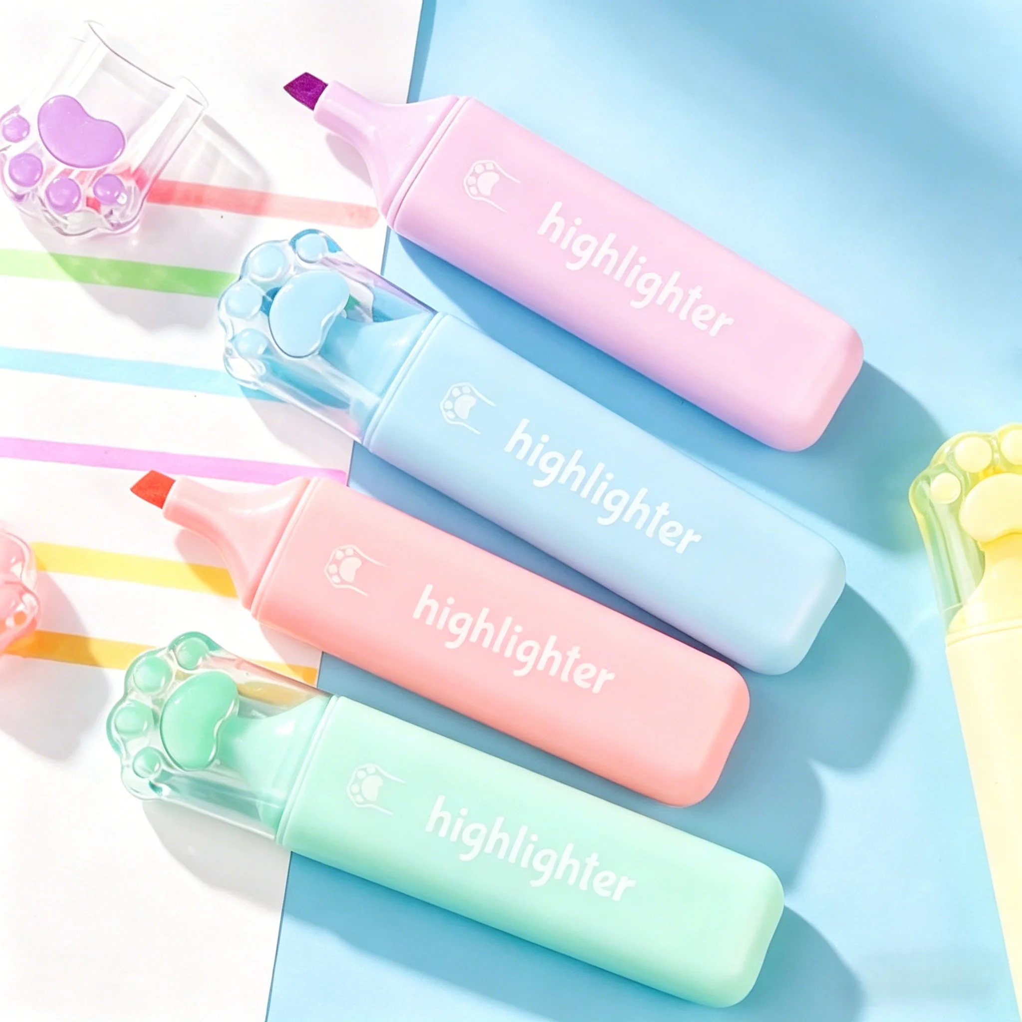 6Pcs Cat Claw Pen Caps Macaron Highlighters Cute Stationery Cover Office School Supplies For Students
