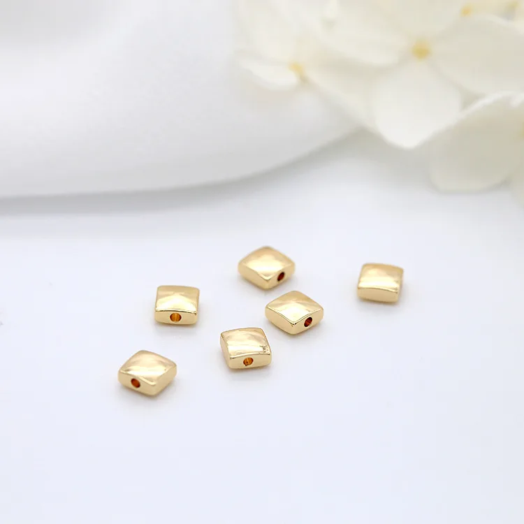 20 Buah 5MM 6MM 14K Warna Emas Berlapis Kuningan Square Gelang Manik-manik Berkualitas Tinggi Diy Perhiasan aksesoris