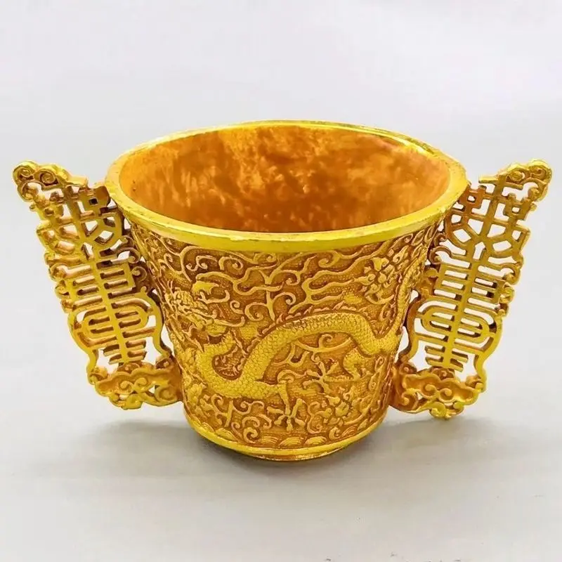 Gilt Dragon pattern cup Ornament Decoration Tea Pet Figurines Desk Decor Accessories