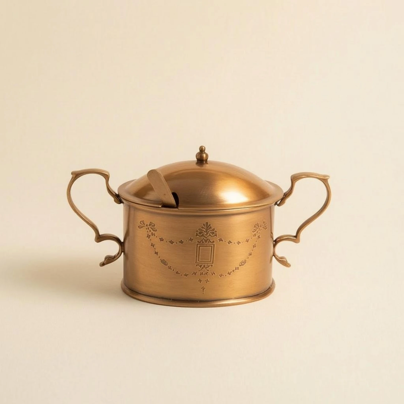 Ornate Brass Canister Gold-Toned Embossed Floral Container Lidded Vessel Finial Knob House Decoration Lid for Storage view 4