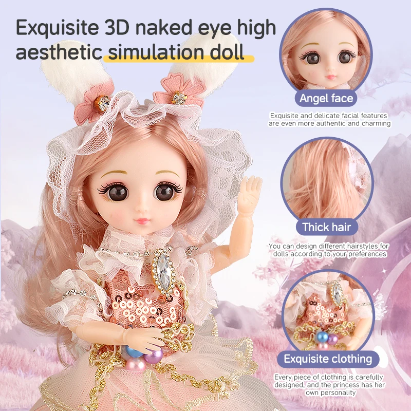 9 Inch Motorized Fashion Princess Doll with LED Lights and Music, Princess Toys for Girls and Kids, Exquisite Birthday Gifts