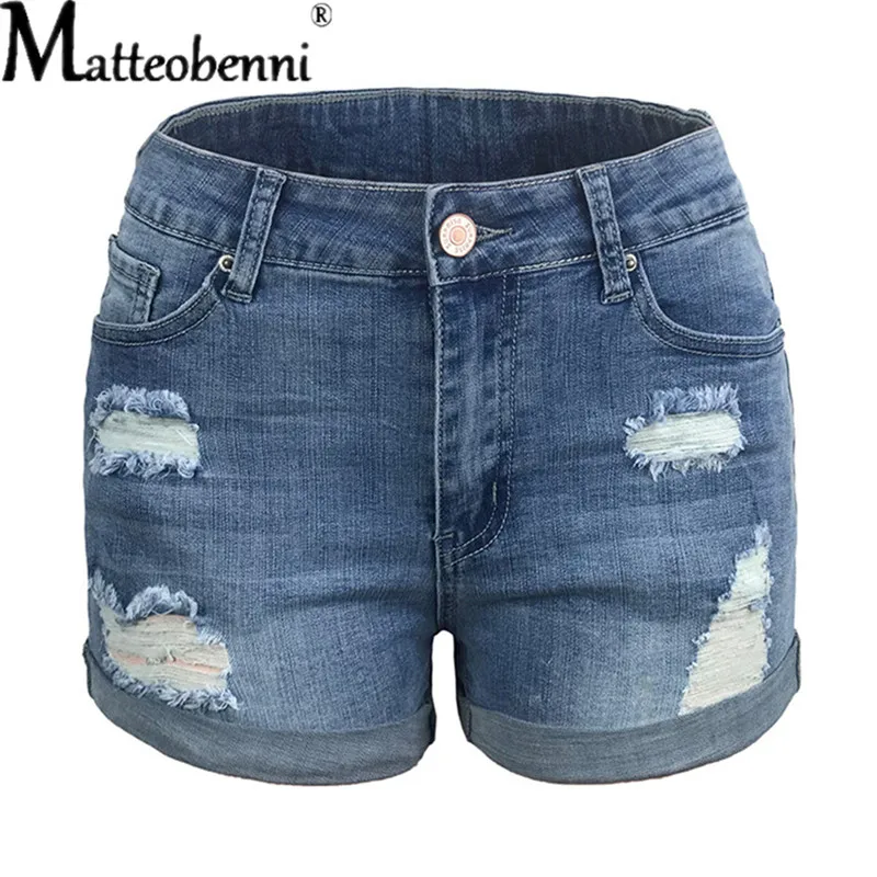 Shorts jeans de cintura alta rasgado feminino, calças femininas, jeans curto de bolso casual, buraco vintage, moda, verão, 2022