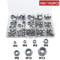 100/192 pieces stainless steel locking nuts are ideal for locking washers to avoid bolt loosening due to vibration, impact, etc.