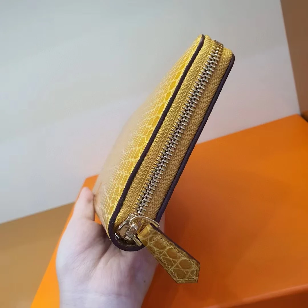กระเป๋าสตางค์ผู้ชายหนังจระเข้แท้มันวาวสูง 100% จระเข้ Nilo ขนาดยาวผู้ถือใบอนุญาตเงินสดบัตรธนาคาร