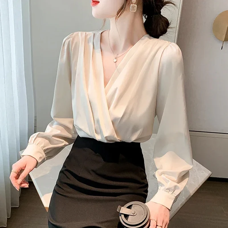 

New Fashion Women Blouse Casual Office Lady Long Sleeve V-Neck Chiffon Blouse Shirt Women Tops Camisas De Mujer Blusas 2026 H913