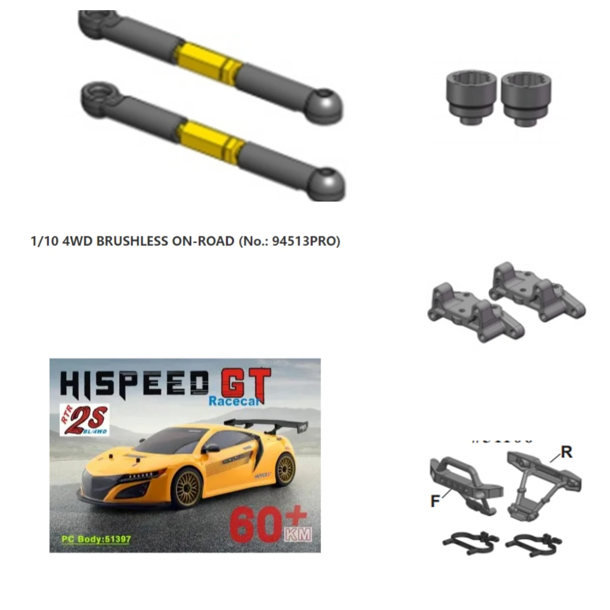 

HSP Accessories 51106 51237 51218 51219 5151318 For 94511/94511PRO 94512/94512PRO 94513/94513PRO 1/10 4WD BRUSHLESS MONSTER Car