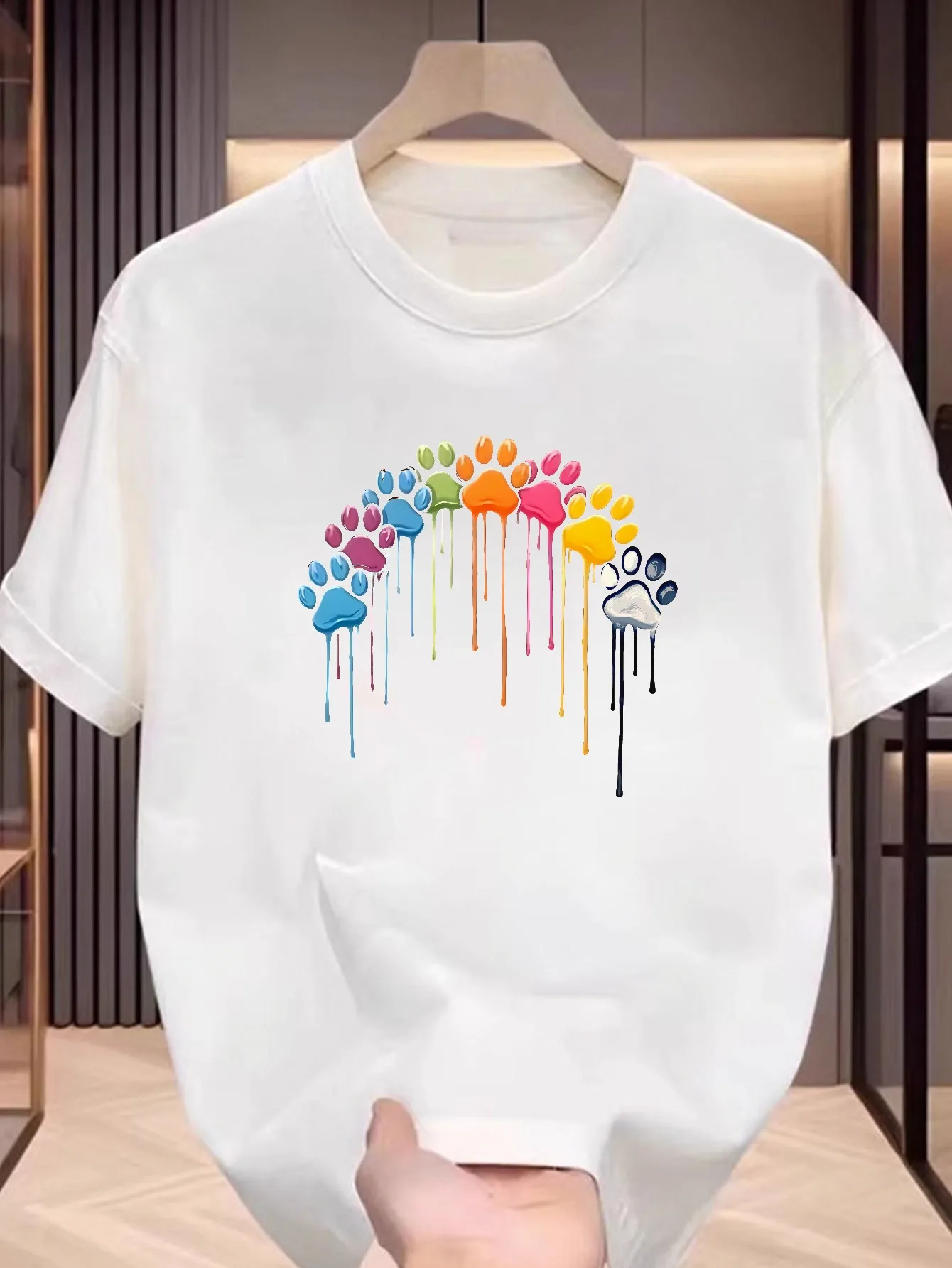 

Rainbow Paw Graphic Printing Summer Autumn Winter Cotton Casual Comfortable Men and Women T-shirt Short Sleeve Outdoor Sports