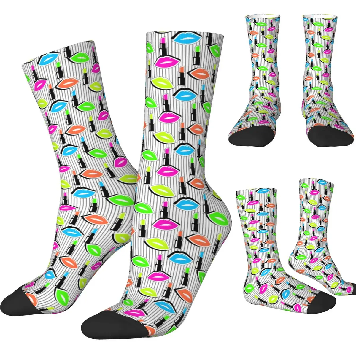 Men Socks Colorful Badge Shape Lips Stockings Winter Leisure High Quality Socks Pattern Running Non Skid Socks