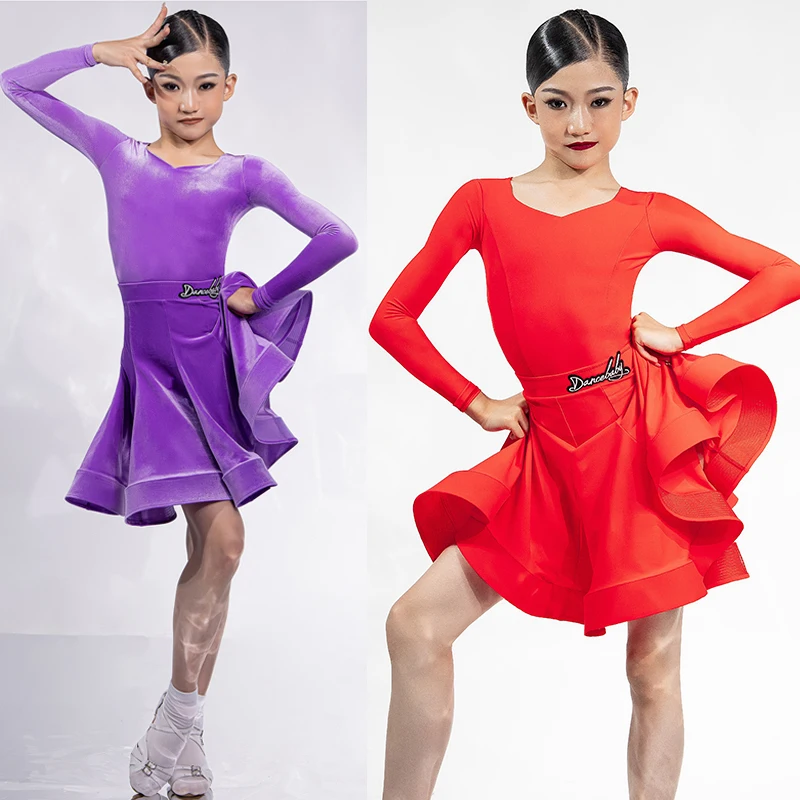 

2023 New National Standard Ballroom Dance Competition Dresses Girls Latin Dance Performance Dress Kids Professional Wear DWY9593