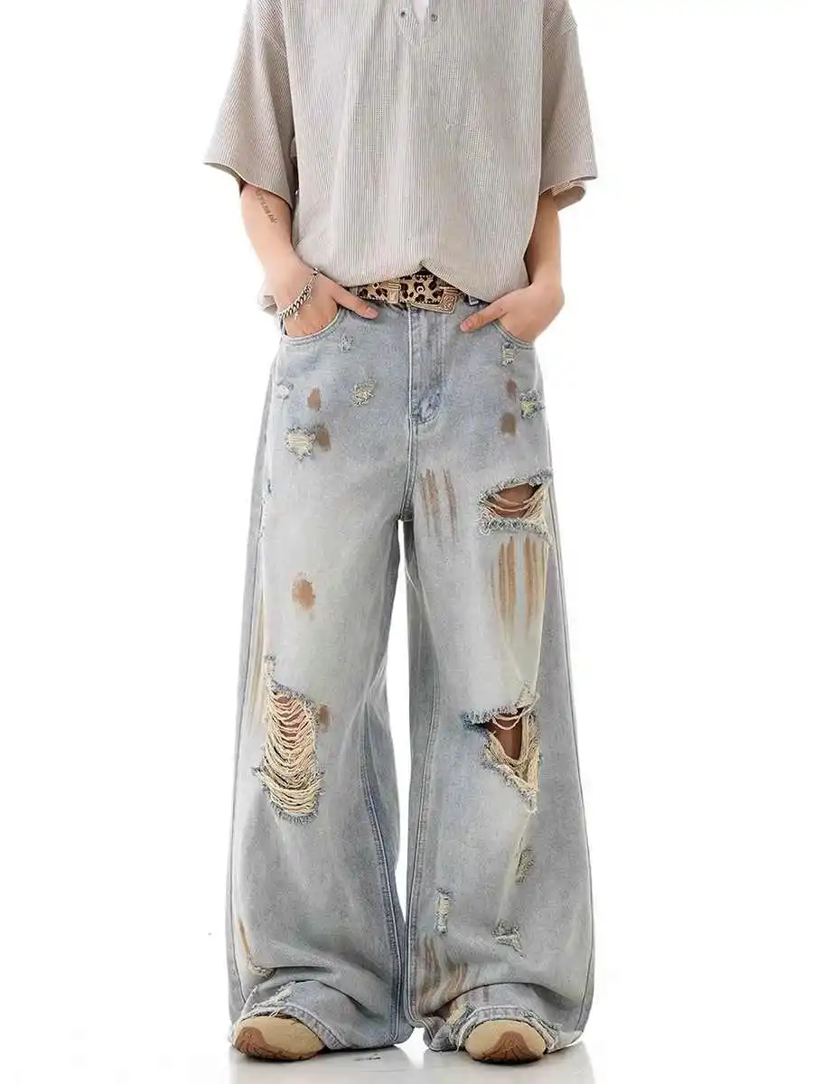 

Women Y2k Baggy Ripped Jeans Harajuku Vintage Boyfriend Denim Trouser Japanese 2000s Style Oversize Hip Hop Jeans Pants Clothes