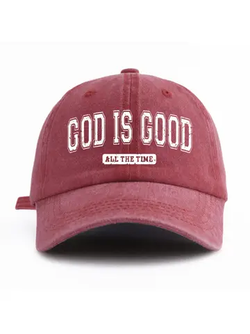 GOD IS GOOD Printed Water Washed Baseball Hat Simple, Casual, Fashionable, Adjustable Size Outdoor Sports Daily Party Vacation