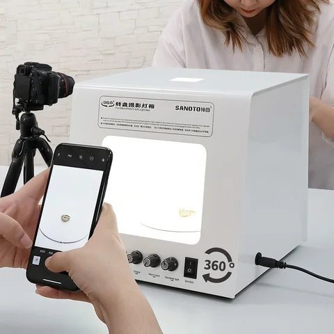 New SANOTO Photo Studio Photography Light Box Softbox Built-in Rotating Turntable For Jewelry Photography Video 3D Scanning