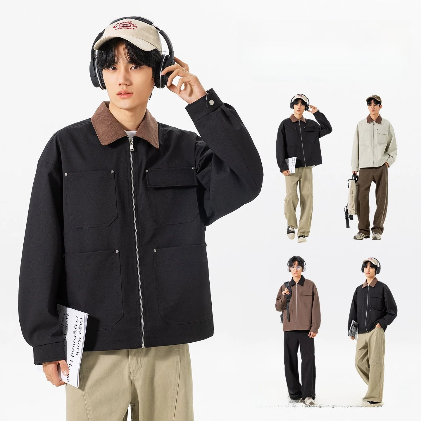 

Spring 2026 Men's Jaet Color Blo Collar Workwear Multi kets American Luxury Quali Fabric Nylon Crew orm Suit