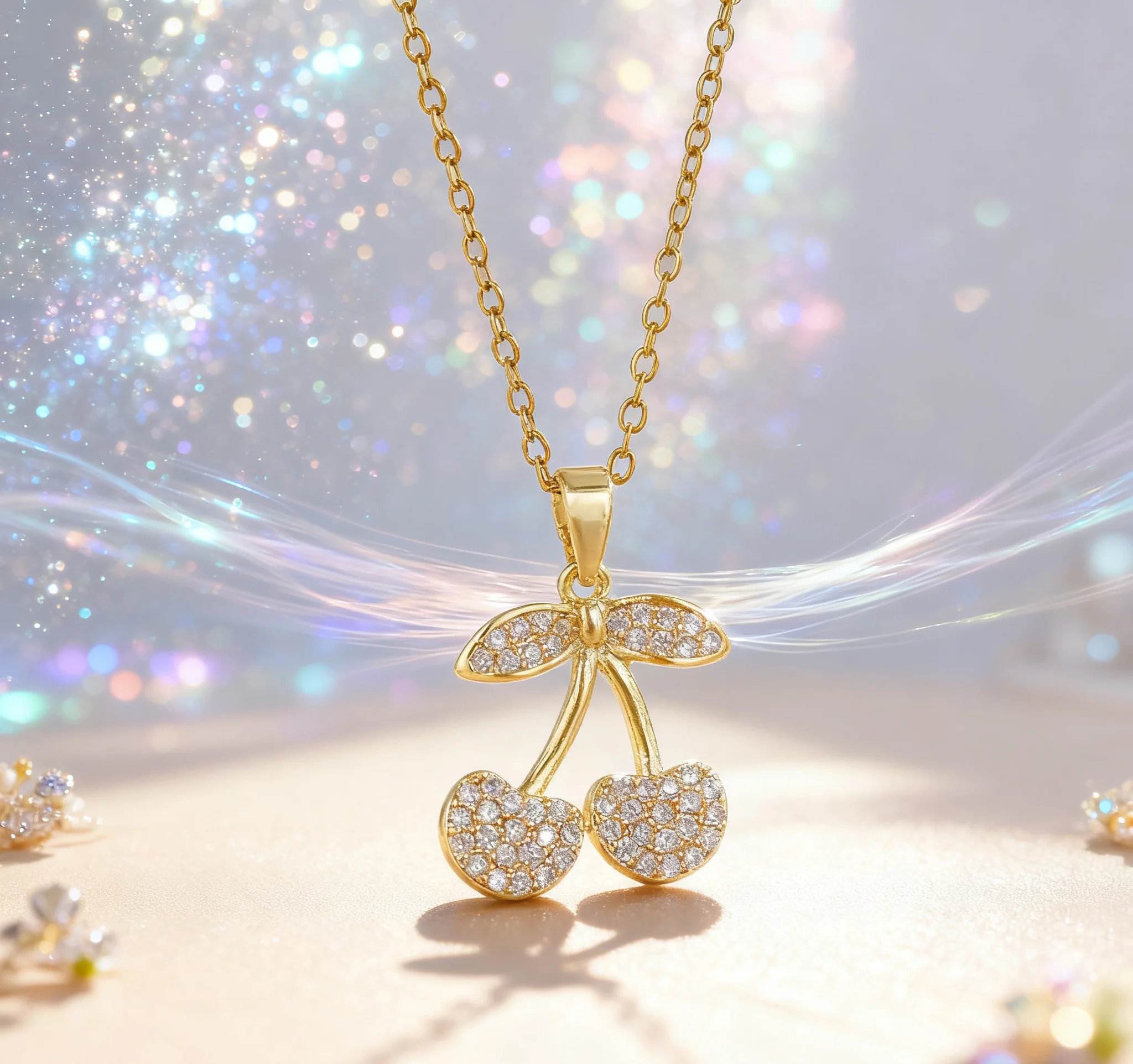 Collar de cereza chapado en oro con colgante de cristal, lindas joyas de moda para mujer, regalo perfecto para ella