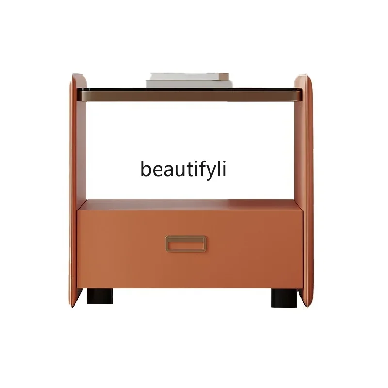 

S Modern Minimalist Saddle Leather Bedside Table Light Luxury Bedroom Bedside Storage Fingerprint Password Lock Storage Cabinet