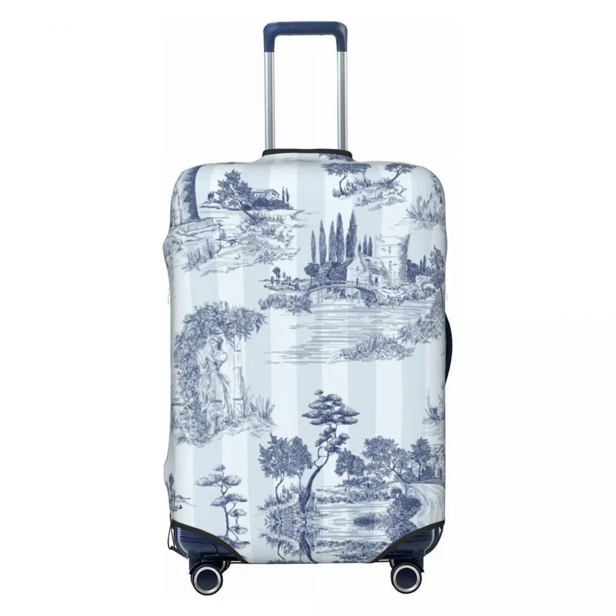 

Мягкий синий полосатый чехол для багажа Toile De Jouy на заказ, эластичный парижский дорожный чемодан, защитные чехлы, костюм для 18-32 дюймов