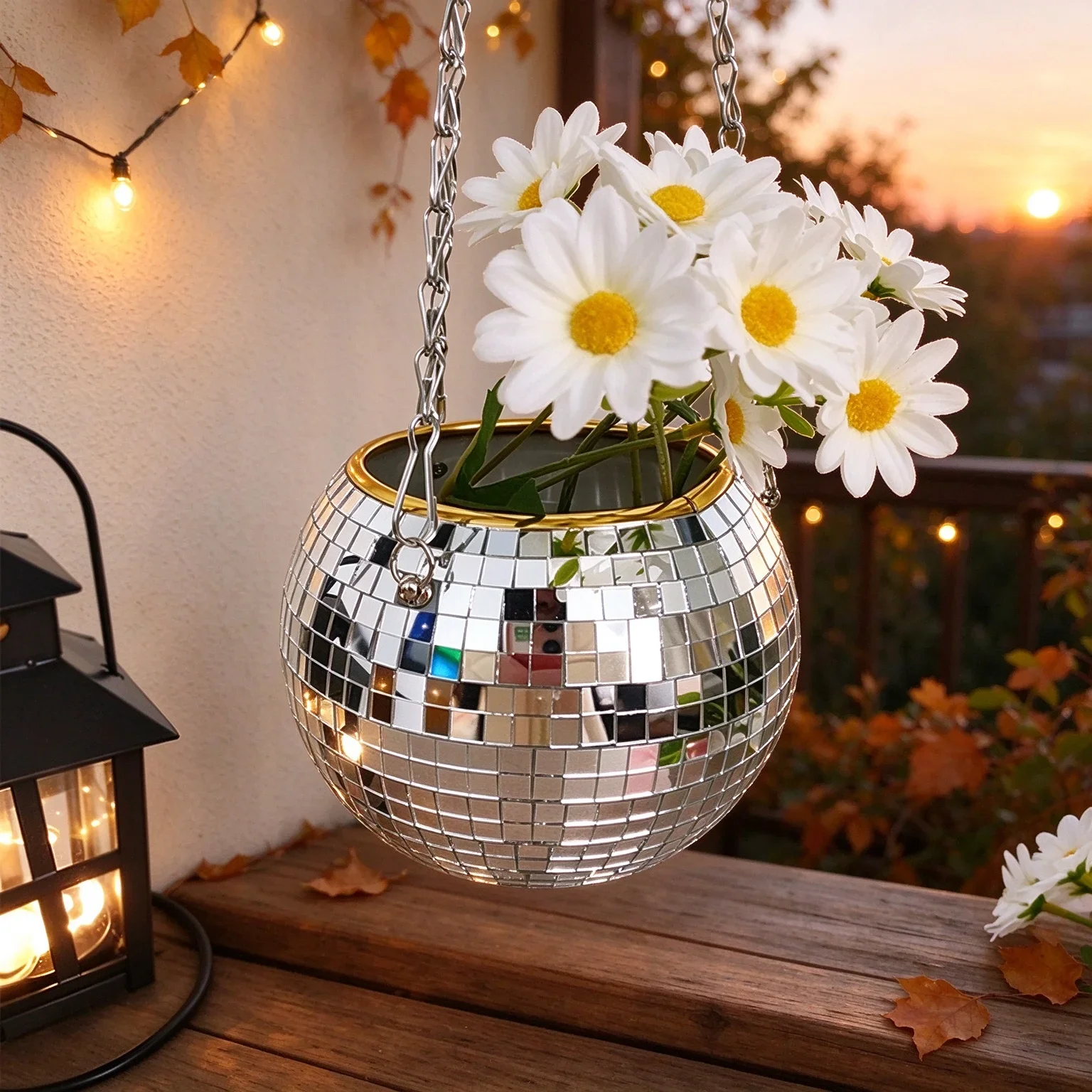 Hanging Disco Ball Planter with Chain, Mirror Flower Pot for Indoor Succulents, Cactus, Aesthetic Room Decor, Gift for Women
