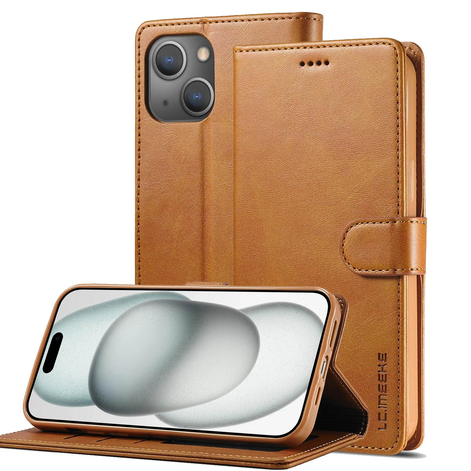 Leder-Brieftaschen-Klapp-Handyhülle für iPhone 16 15 13 12 14 11 Pro XS Max XR X 7 8 Plus, Abdeckung mit Crad-Halter, Ständer