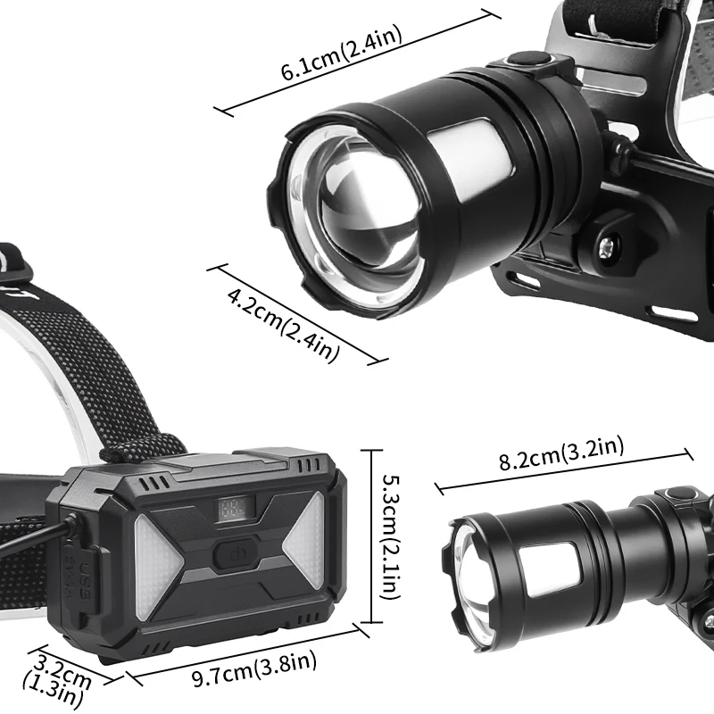 Imagem -06 - Usb Recarregável Led Cabeça Lanterna Farol Poderoso Zoom Lâmpada Long Shot Cabeça Lanterna Xhp360 1000000lm 800w