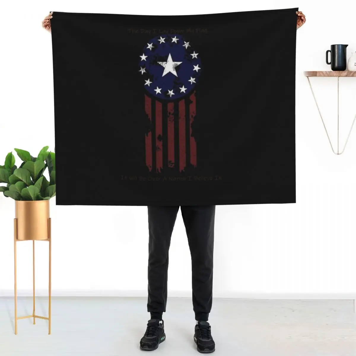 Lonesome Road Flag with Quote Throw Blanket Color Fast Cozy Throw Blanket