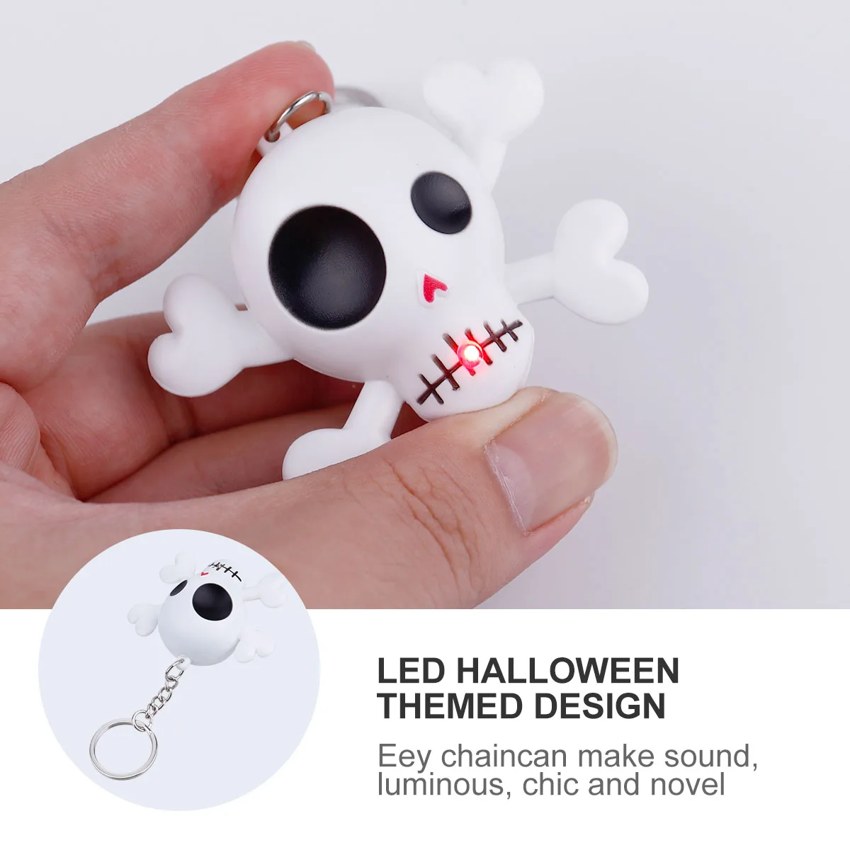 

4 Pcs Glowing Skull Keychain LED and Day of The Dead Goth Black Ring Halloween for Car Miss