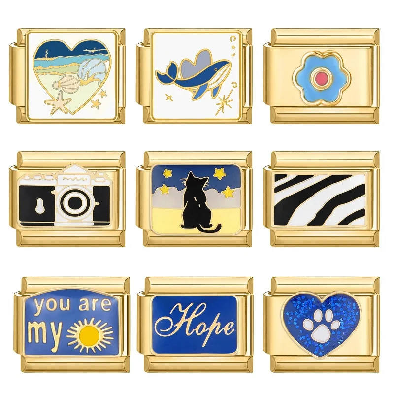 Y2K الذهب سحر رومانسية كوكب كاميرا القلب الإيطالية سحر الروابط صالح 9 مللي متر سوار الفولاذ المقاوم للصدأ DIY بها بنفسك صنع المجوهرات هدية الفتيات