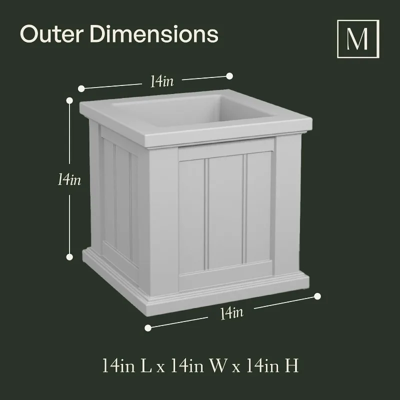 Cape Cod 14-Inch Square Planter – Self-Watering, Weather-Resistant Planter For Flowers – Durable Outdoor Design For Patio,