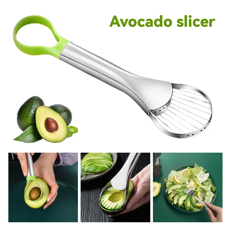 Avocado Slicer 2 In 1 Stainless Steel Avocado Cutter Peeler Knife Pitaya Kiwi Slicer Peeler Kitchen Gadget Fruit Vegetable Tools