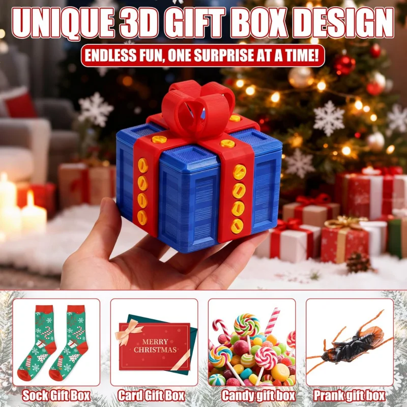 Funny Trick Prank Gift Box 3D Printed With Screws, 3.15 Inch Surprise Money Puzzle Box, Holiday Gift for Christmas Halloween