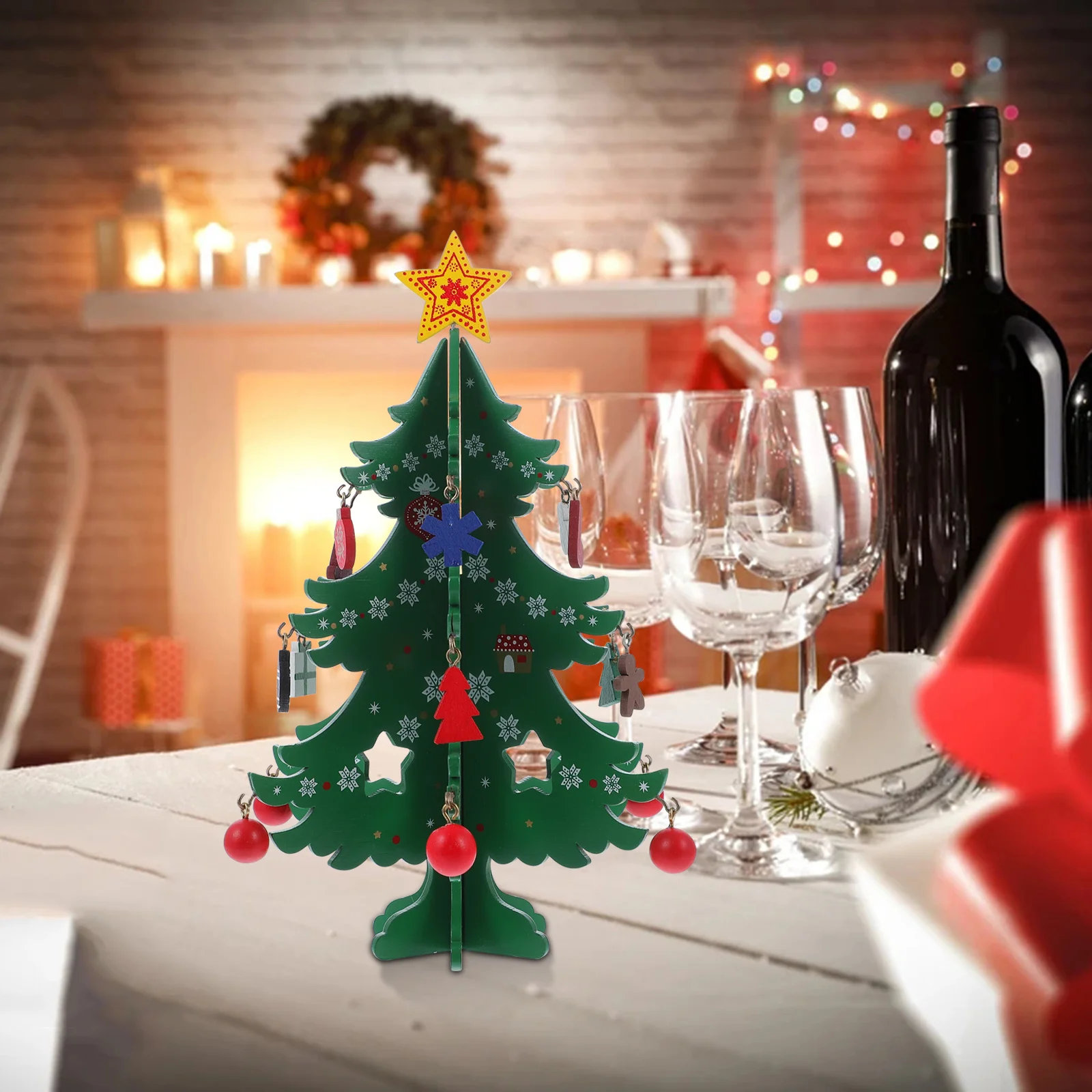 

3D Wooden Christmas Tree Decoration Mini Tabletop Xmas Ornament for Home Window Living Room DIY Party Decor Bright Reusable