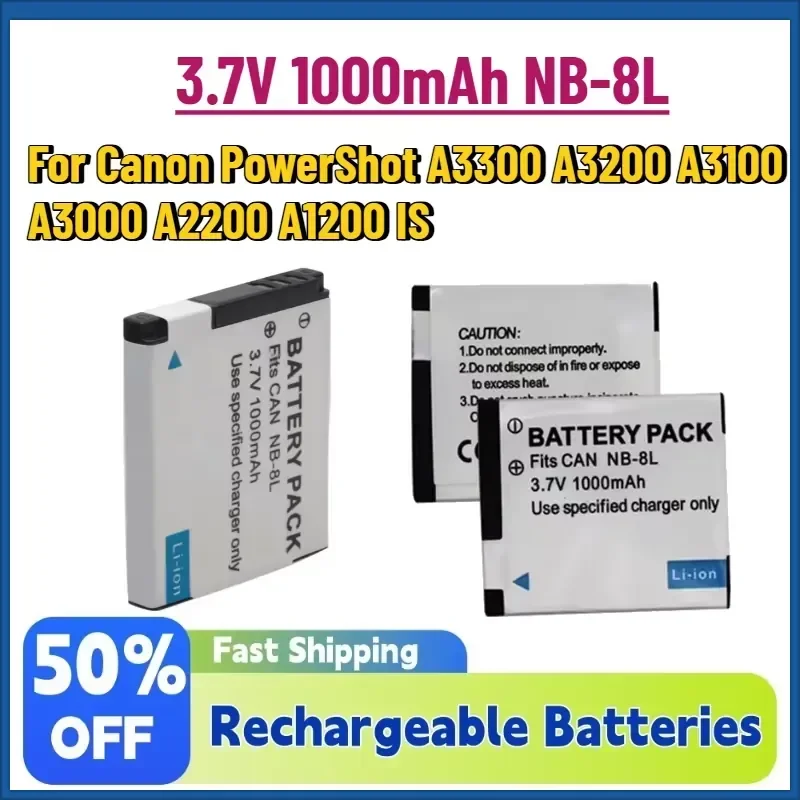 In Stock 3.7V 1000mAh NB-8L NB 8L NB8L Li-ion Digital Camera Battery for Canon PowerShot A3300 A3200 A3100 A3000 A2200 A1200