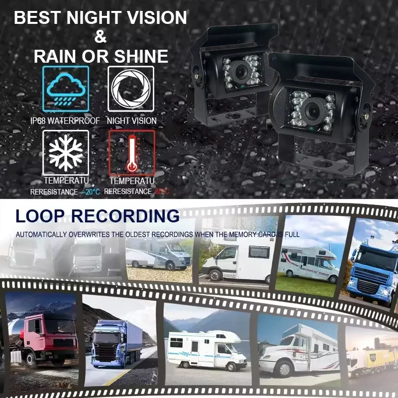 10,36-дюймовый 4-канальный автомобильный видеорегистратор с разделенным экраном, монитор AHD, камера заднего вида для переднего и заднего ночного видения для грузовика, коммерческого человека