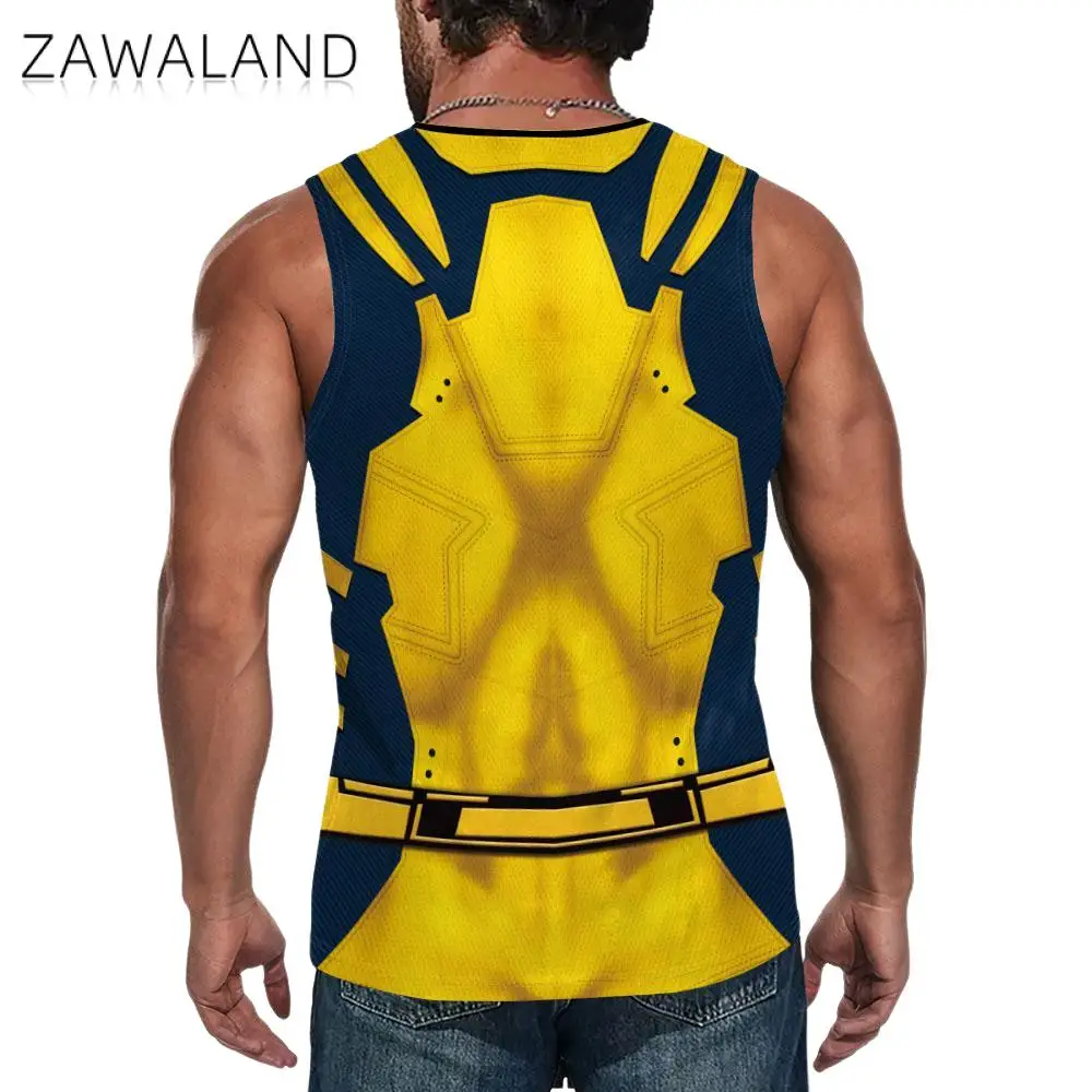 Zawaland Deadpool Wolverine Tank Tops for Men Cosplay Costume Fitness Shirts Superhero 3D Print Top Gym Halloween Clothes