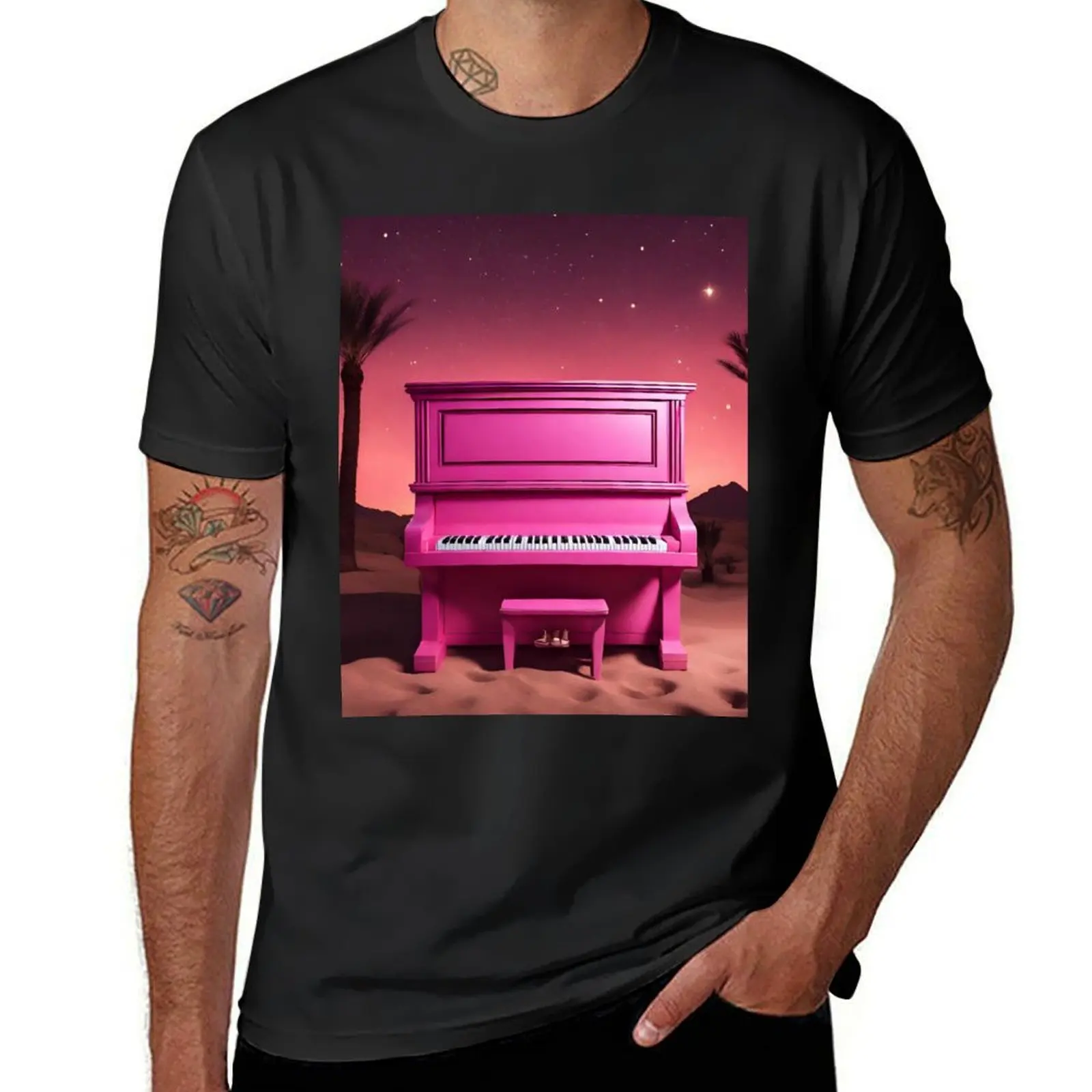 

Piano in the Egyptian desert with Pyramids, jungles, lanterns, ancient Rome T-Shirt customs design your own mens t shirt