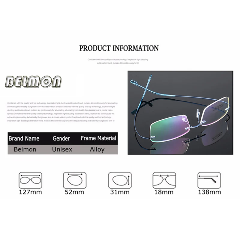 Customized Prescription Glasses Men Rimless Multi-Focal Progressive Photochromic Myopia Hyperopia Lenses Eyeglasses