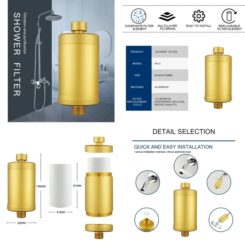 for  Certified Aluminum Shower Filter Grade 15 Dechlorination Healthy Hair Water Purifier  Household Use Europe Hot Sale