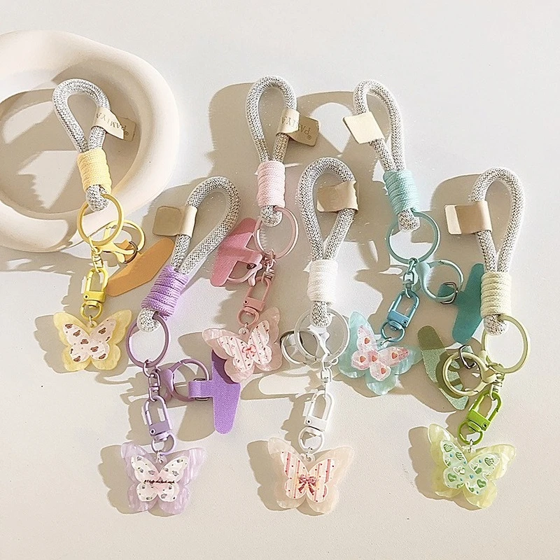 

Забавный японский кавайный телефонный шарм с нашивкой-прокладкой, акриловый брелок-бабочка, портативный ремешок для телефона, короткие ремешки для телефона на запястье