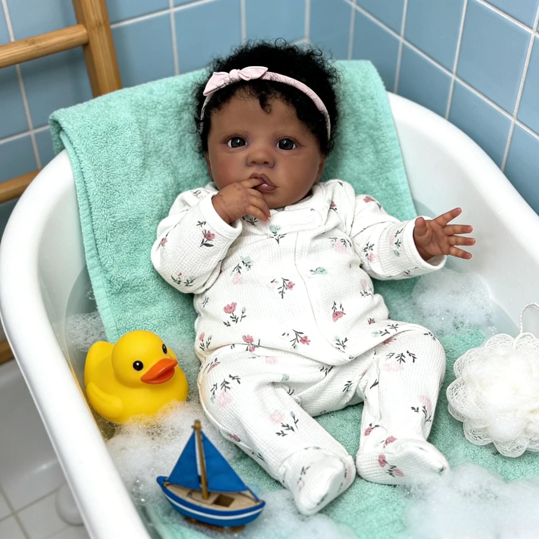 48cm Ultra-Realistyczna Lalka Reborn z Ciemną Skórą, Model Primrose Awake, Miękki Bawełniany Korpus, Wielowarstwowa Malowana Skóra i Ręcznie Wszywane Włosy